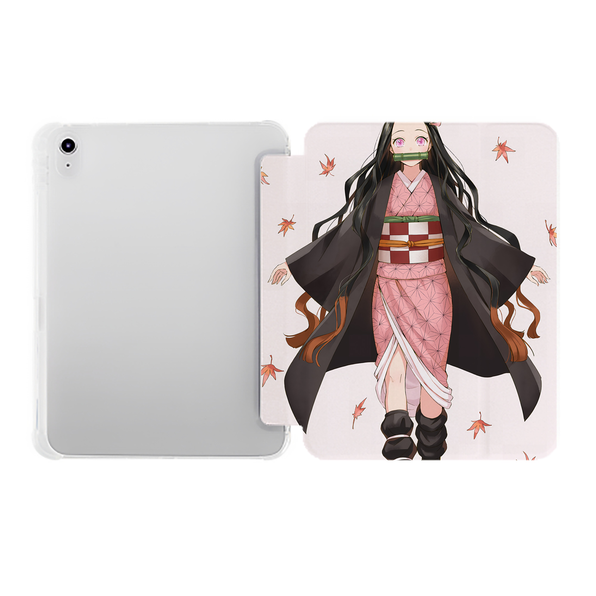 （画像用） 鬼滅の刃（きめつのやいば）竈門 禰󠄀豆子／かまど ねずこ Kamado Nezuko IPad ケース ペン収納付き 三つ折りスタンド PUレザー×シリコン 対応機種9.5/10.5/10.9インチ